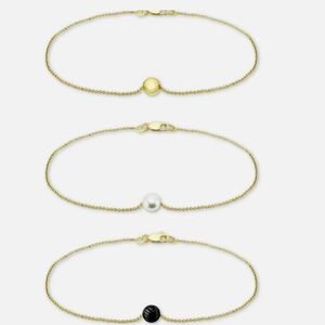 Giani Bernini 3 Pc Set Onyx & Freshwater Pearl Chain Bracelets 18k Gold Plated